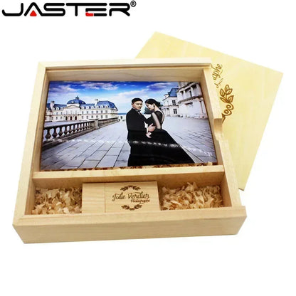 JASTER Maple Photo Album Wood USB+Box Memory Stick Pendrive 8GB 16GB 32GB 64GB 128GB Photography Gift Free LOGO (170*170*35 MM) [PHO]