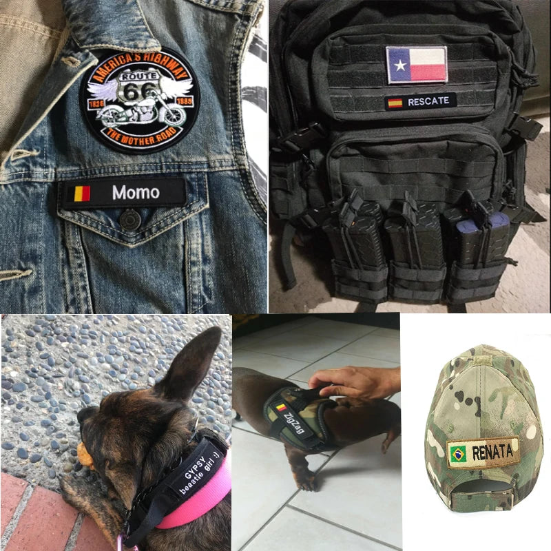 Personalized Embroidery Name Patches Hook Backing Or Iron On For Uniform Hat Morale Dog Collar Harness Army Airsoft Gun Bags [PET]