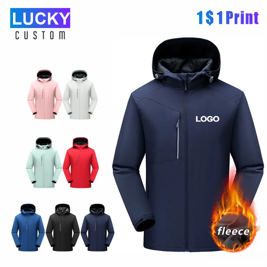 Men's Winter Inner Fleece Waterproof Jacket Custom Printing Embroidery Logo Outdoor Windbreaker Hiking Camping Thermal Coat 4xl [MEN]