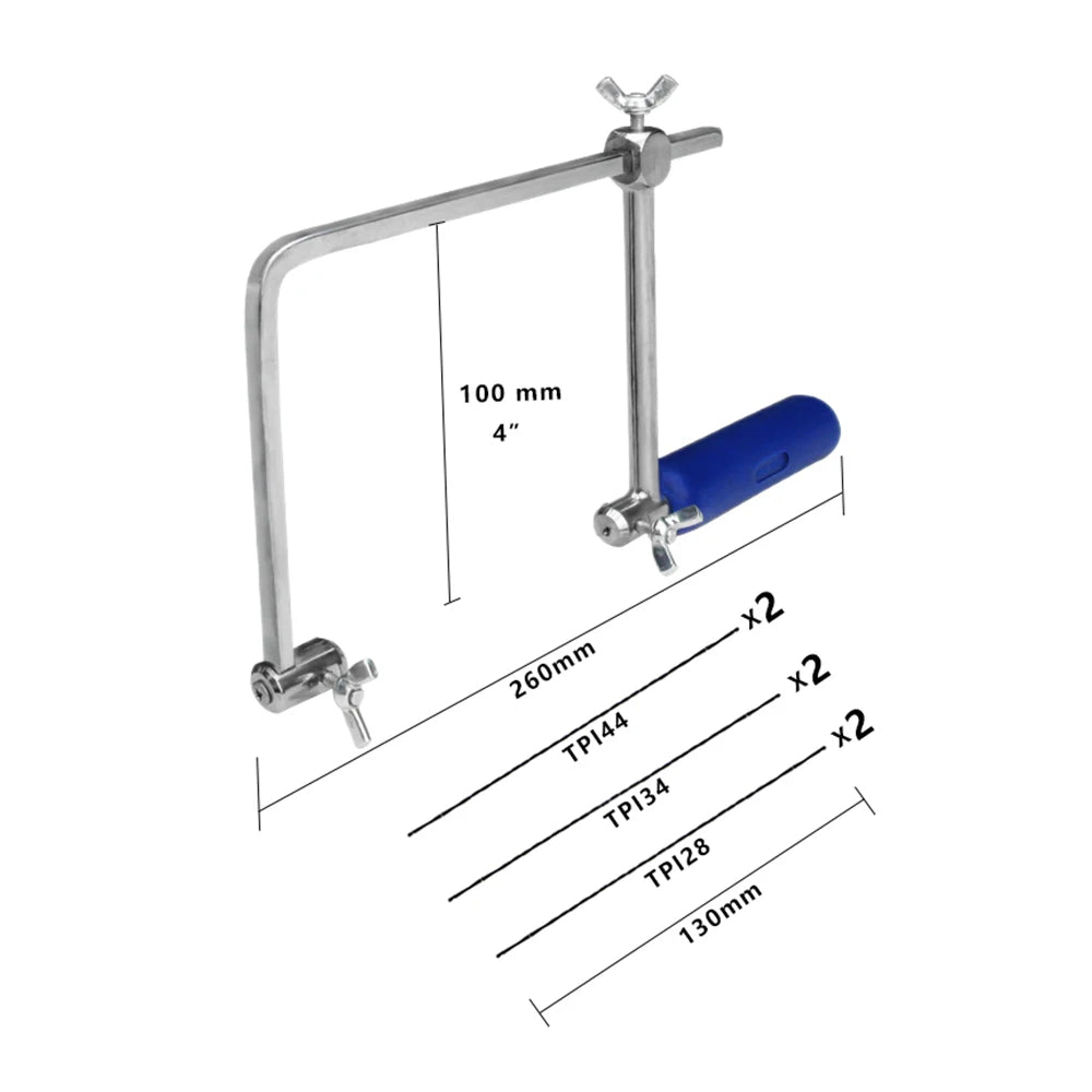 TASP 4" Adjustable Frame Saw bow U-shape Coping Jig Saw for Woodworking Craft DIY Hand Tools with 6pcs Spiral Saw Blades [HTO]