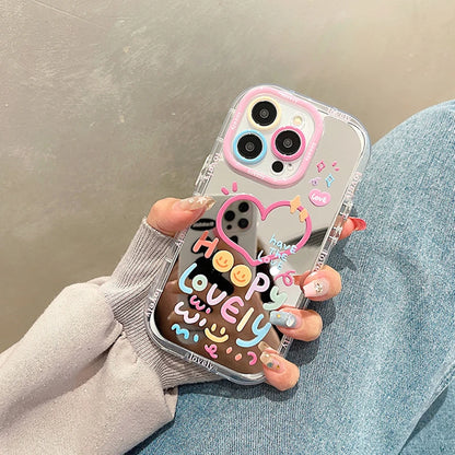 Lovely Girl Heart Mirror Phone Case For iPhone 11 12 13 14 15 Pro Max Shockproof Back Cover [PHC]