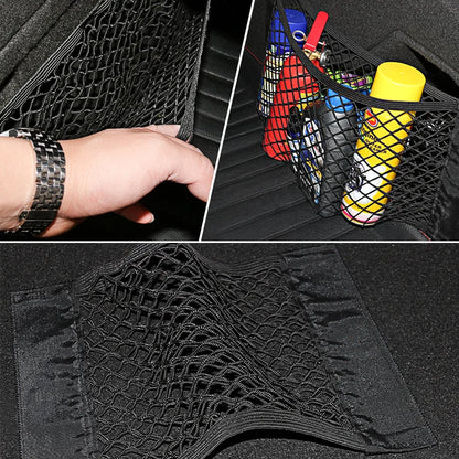 Car Back Rear Mesh Trunk Seat Elastic String Net Magic Sticker Universal Storage Bag Pocket Cage Auto Organizer Seat Back Bag [CAR]