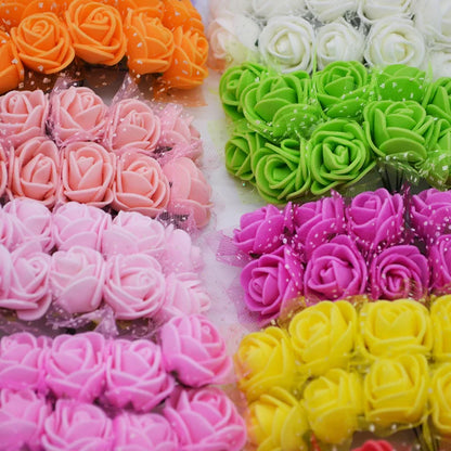 144pcs 2cm Mini PE Rose Head Artificial Silk Flowers Wedding Bride Bouquet Decor DIY Birthday Gift Wreath Foam Fake Yarn Flower [FLW]