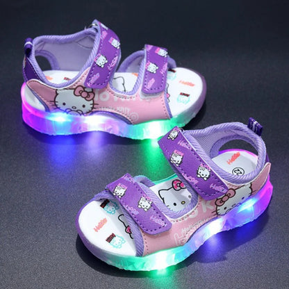 2024 Summer New Baby Led Light Girls Sandals Cute Hello Kitty Children's Casual Shoes Anti-slip Kids Beach Shoes Outdoor Shoes [SHO]