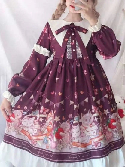 Cute Women's Lolita OP Dress Japanese Harajuku Long Sleeves Victorian Dress Vestidos Gothic Lolita Cosplay Maid платье лолита [LOL]