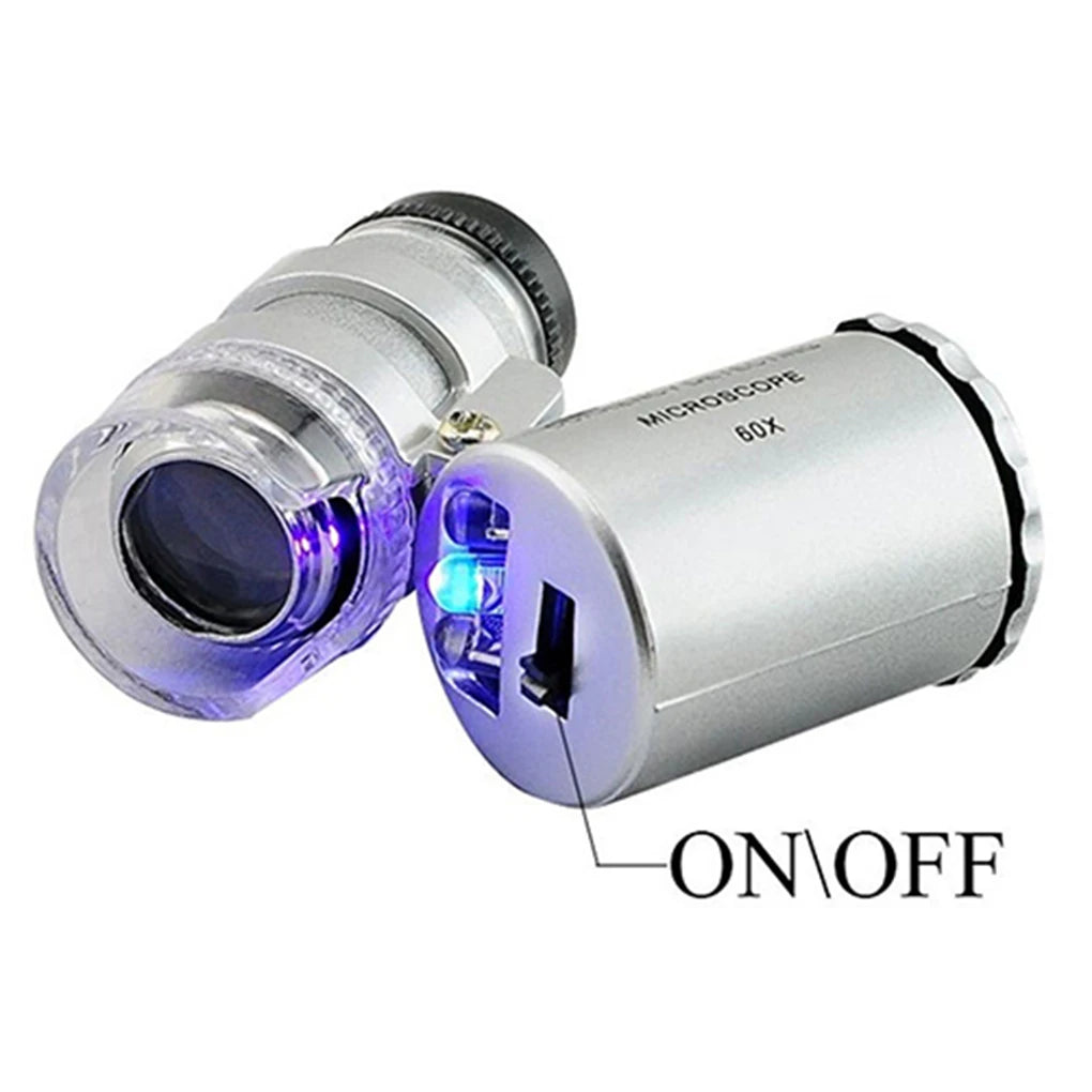 Portable Mini Pocket 60X Microscope Handheld Magnifying Glass Loupe UV Light Currency Detector Jeweler Magnifier with LED Light [MTL]