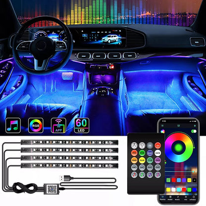 Neon LED Car Interior Ambient Foot Strip Light Kit Accessories Backlight Remote App Music Control Auto RGB Decorative Lamps [CAR]