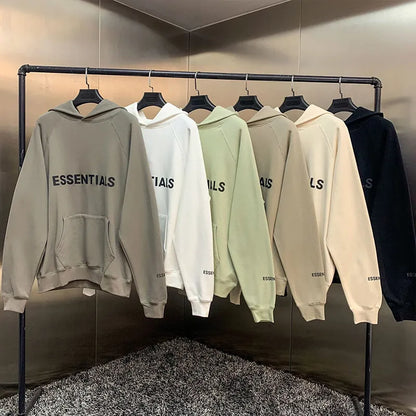 ESSENTIALS Hoodies Men Sweatshirts Reflective Letter Printing Fleece Oversized Hoodie Fashion Hip hop Unisex Essentials Pullover [MEN]