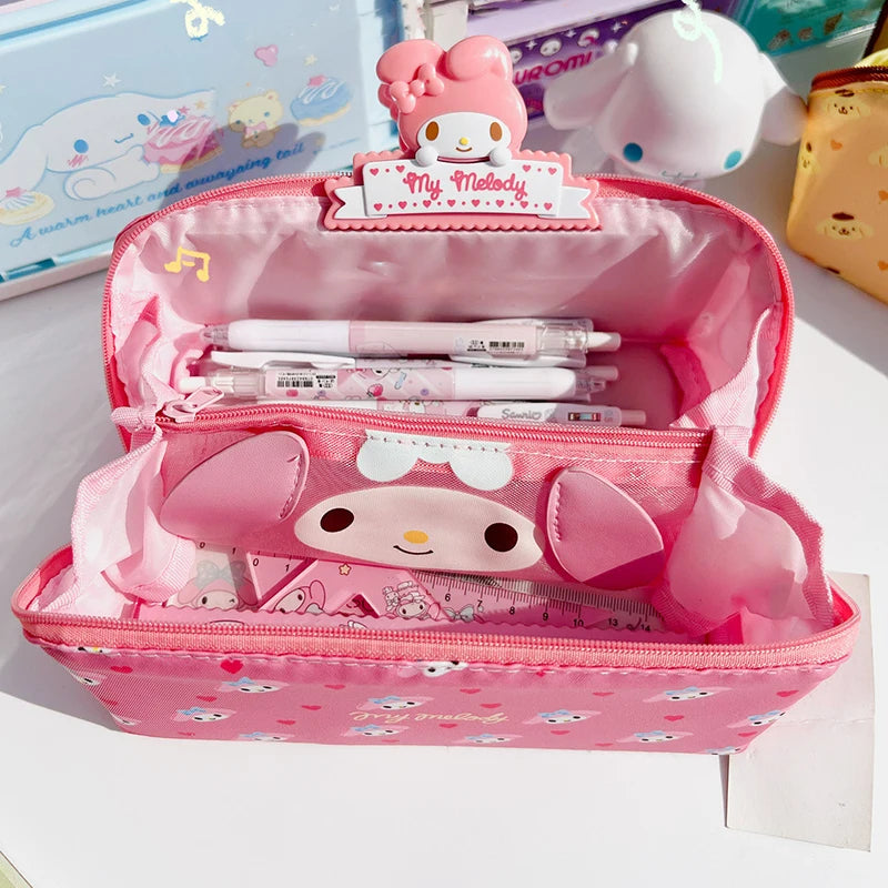 Sanrio Large Capacity Pencil Case Kawaii Cinnamoroll Melody Kulomi Cosmetic Bags School Pencils Bag Pen Case Supplies Stationery [CSM]