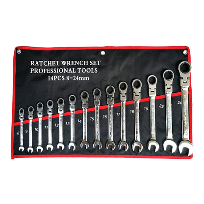 Flex Head Ratcheting Wrench Set, Combination Ended Spanner kits, Chrome Vanadium Steel Hand Tools Socket Key Ratchet Wrench set [HTO]