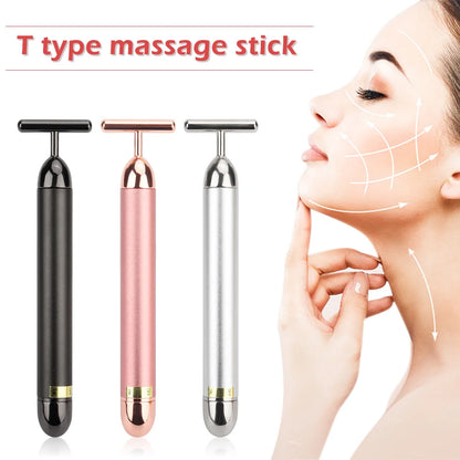 24k Gold Face Lift Bar Roller Vibration Slimming Massager Facial Stick Facial Beauty Skin Care T Shaped Vibrating Tool [SKC]