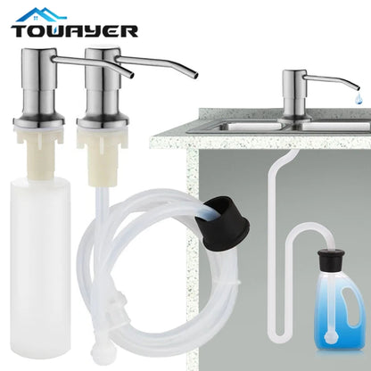 Kitchen Sink Liquid Soap Dispenser Pump Stainless Steel 500ML Liquid Soap Bottle Sink Mount Hand Pressure Soap Dispenser Bottle [DSP]