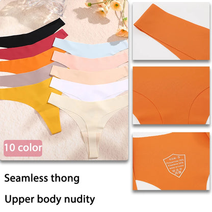 FINETOO 3PCS Seamless Thong Women Ice Silk T-back Intimate Solid Breathable Crotch Briefs Sexy Tanga Multiple 10 Color Lingerie [UND]