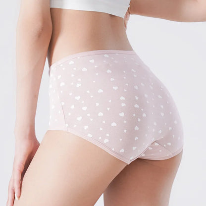 4Pcs Women's Panties High Waist Plus Size Underwear Fashion Print Girls Briefs Breathable Cotton Panty Female Lingerie [UND]