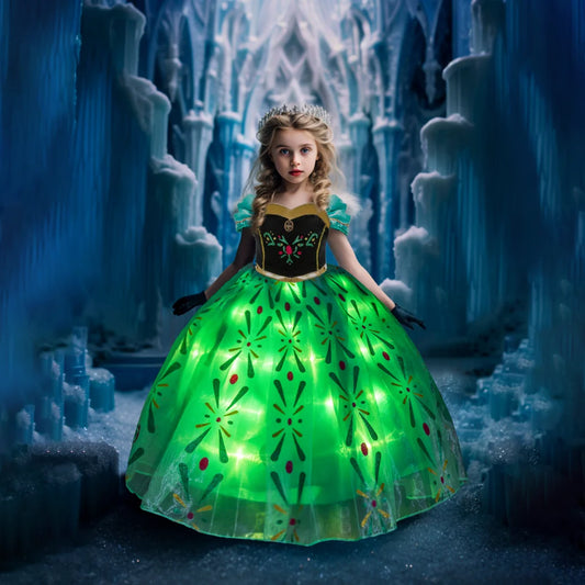 Anna Dress Children Princess LED Dresses Girl Cosplay Costume Kids Summer Clothes Halloween Birthday Carnival Party Disguise [COS]