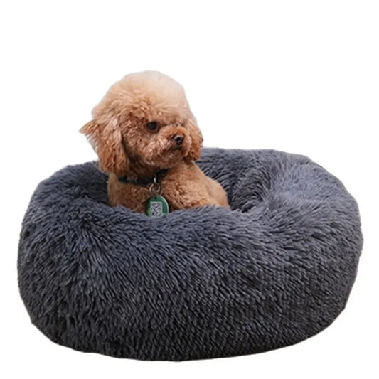 Dog & Cat Long Plush Pet Bed Calming Beds - Ultra-soft Pets Basket Kennel Dog Round Cat Winter Cushion Warm Sleeping Bag Mat [PET]