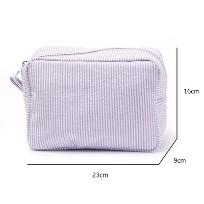 Seersucker Ruffle Cosmetic Bags Pink/Purple Striped Storage Make Up Bags for Women Lady with Zipper Travel Bag Makeup Bag [CSM]