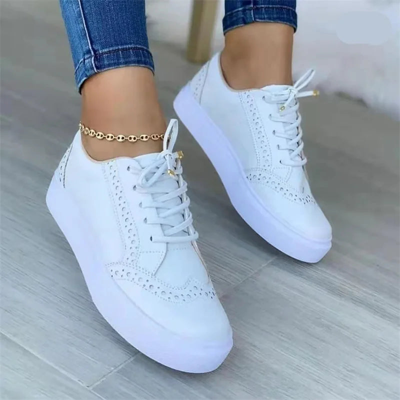 2023 New Women's Low-top Vulcanized Shoes Round Toe Casual Shoes Flat Shoes Lace-up Walking Shoes Women Versatile Comfortable [SHO]