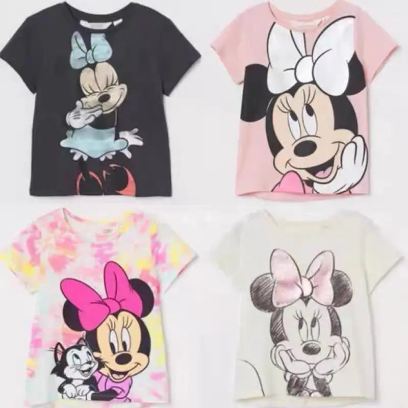 Minnie Printing T-shirt Babies Girls O-neck Bottoming Shirt Fashion Simple Cute Short Sleeve Tops Child Cartoon Clothes [TSH]