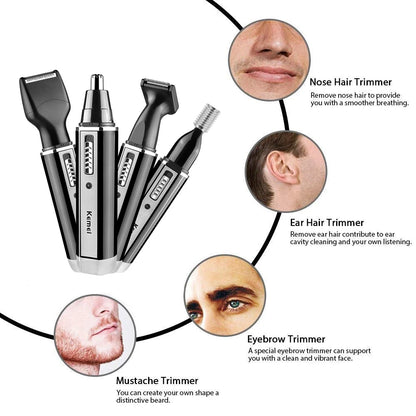 4in1 Rechargeable Nose Trimmer Beard Trimmer for Men Ear Eyebrow Nose Hair Trimmer for Nose and Ear Hair Removal Clean Machine [HAI]