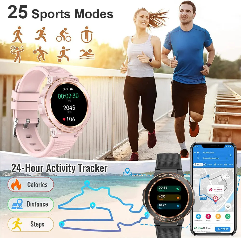 MELANDA Sport Smart Watch Women Bluetooth Call Smartwatch IP68 Waterproof Fitness Tracker Health Monitoring for IOS Android MK60 [SWH]