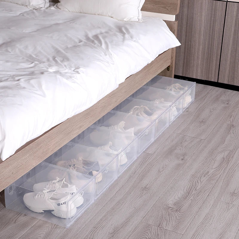 6pcs/Set Fold Plastic Shoes Case Thickened Transparent Drawer Case Plastic Shoe Boxes Stackable Box Shoe Organizer Shoebox [SHO]