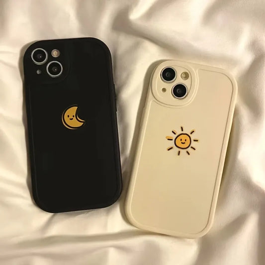 Simple Sun Moon Phone Case For iPhone 11 12 13 14 15 Pro Max Funda High-end Soft Silicone Luxury Cases Cover for iPhone 15 xs x [PHC]