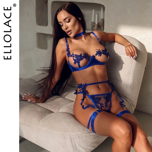 Ellolace Sensual Lingerie Open Bra See Through Fancy Underwear Uncensored Luxury Lace Porn Exotic Sets Sexy Outfits Intimate [UND]