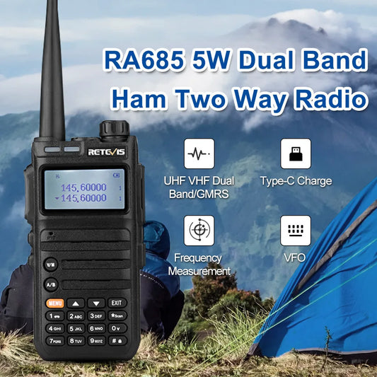 Retevis RA685 Walkie Talkie Ham Two-way Radio Stations Long Range Walkie-talkies Profesional UHF VHF USB Type C Charger 5W CHIRP [TEL]