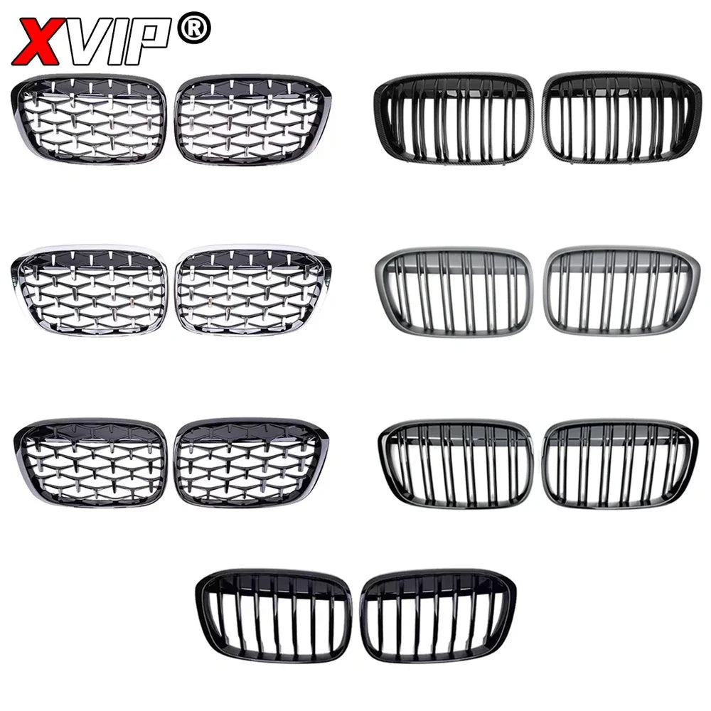 XVIP Glossy Black Diamonds Style Front Bumper Kidney Grilles For BMW X1 F48 F49 2016-2019 Shiny Line Style Upper Racing Grilles [BDK]