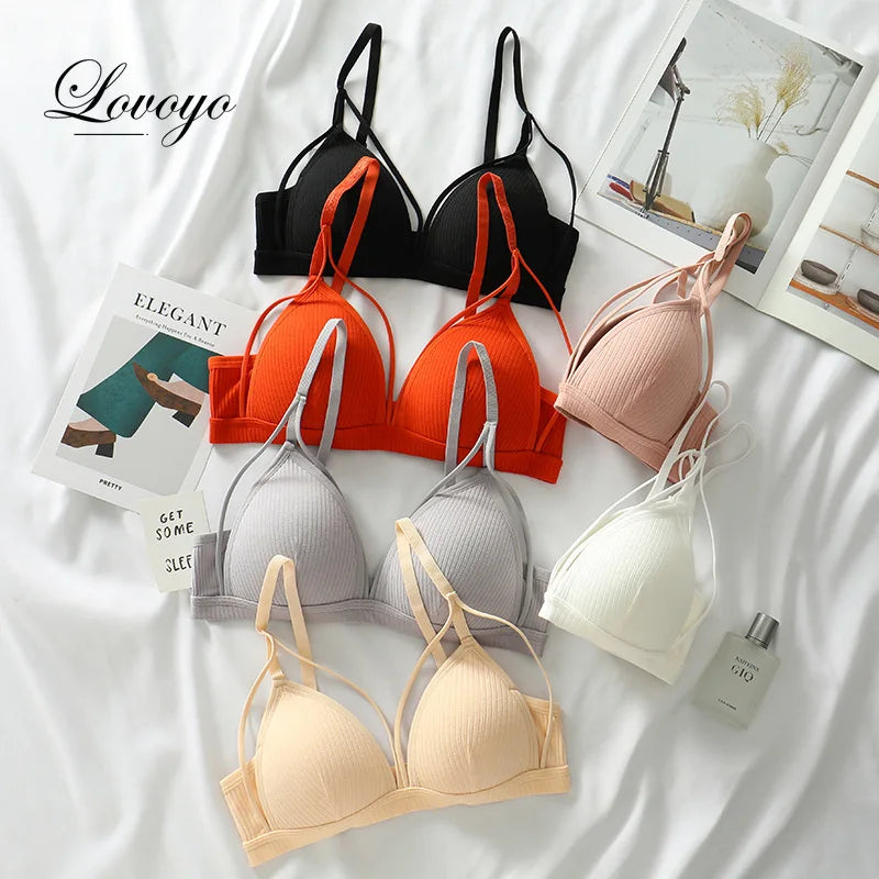 Sexy Women Bra Wire Free Brassiere Push Up Lingerie French Triangle Cup Bra Underwear Thread Top Female Intimates Bralette [BRA]