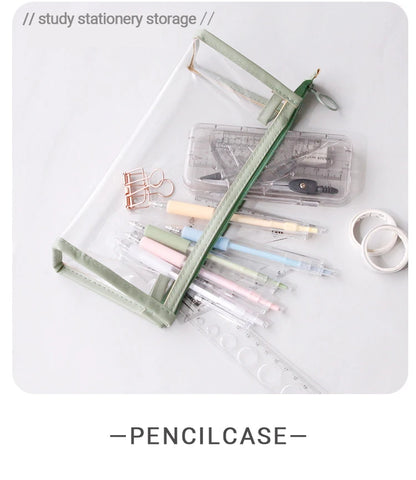 Transparent Pencil Case Large Capacity Simple Pen Bag Kawaii Cosmetic Bag School Study Stationery Office Supplies [CSM]