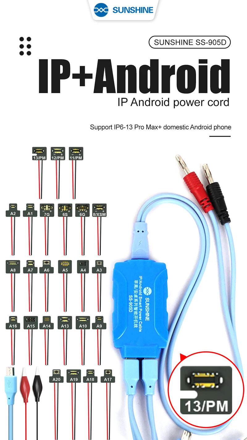 SUNSHINE SS-908B Power Boot Control Line for IPhone 6-15 Android Huawei Xiaomi Mobile Phone Repair Power Supply Test Cable Line [PTO]