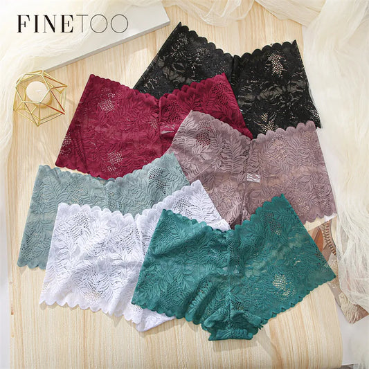 FINETOO 3Pcs/set Lace Boyshort Panties Women Low-Rise Floral Underwear S-XL Girls Sexy Panties Ladies Lace Underpants Lingerie [UND]