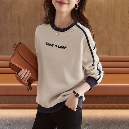 Cotton Casual Letter Top Women's Spring and Autumn New Style Contrasting Color Patchwork Commuting Casual All-match Hoodies [MEN]