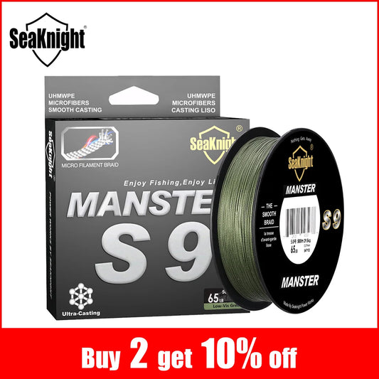 SeaKnight Brand S9 Manster Series 300M 500M PE  Line 9 Strand Reverse Spiral Tech Smooth Multifilament Fishing Line 20-100LB [SPT]