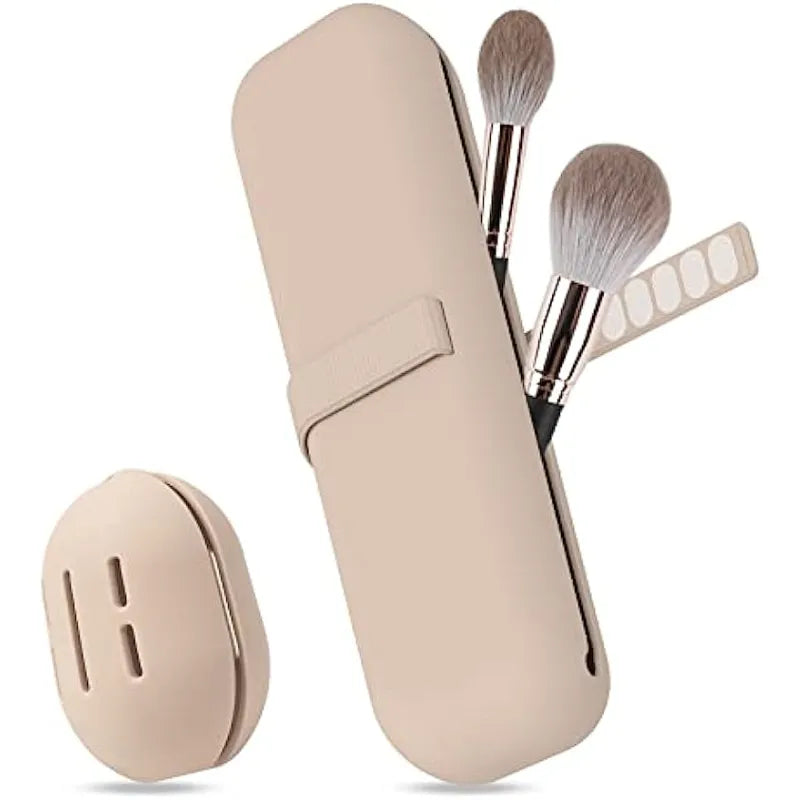 Travel Makeup Brush Holder, Silicone Cosmetic Brushes Bag, Makeup Sponge Case Portable Waterproof Makeup Tools for Women Girls [CSM]