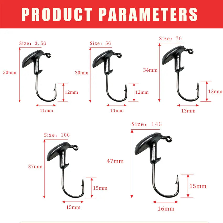 JYJ 10PCS/Lot 3.5g 5g 7g 10g 14g Tumbler Head Hook Jig Bait Fishing Hook For Soft Lure Fishing Tackle fishing tackle accessorise [DSP]