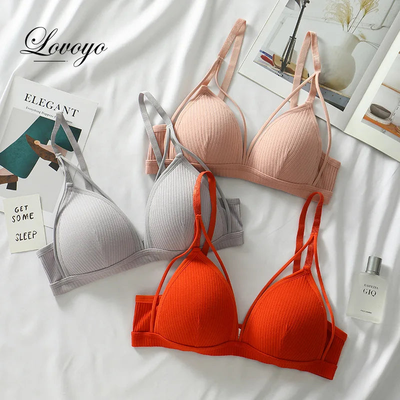 Sexy Women Bra Wire Free Brassiere Push Up Lingerie French Triangle Cup Bra Underwear Thread Top Female Intimates Bralette [BRA]