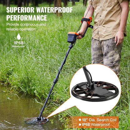 VEVOR Metal Detector for Adults & Kids 10Inch Waterproof Search Coil with LCD Display 7 Modes Adjustable 41''-52'' Aluminum Stem [MTL]