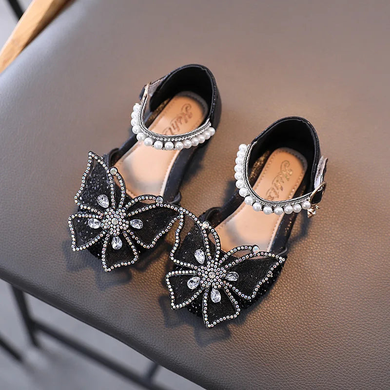 Summer Girls Sandals Fashion Sequins Rhinestone Bow Girls Princess Shoes Baby Girl Shoes Flat Heel Sandals Size 21-35 [SHO]