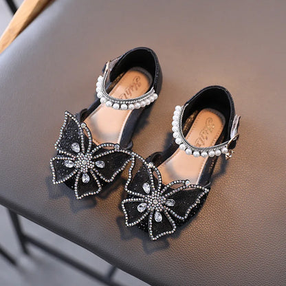 Summer Girls Sandals Fashion Sequins Rhinestone Bow Girls Princess Shoes Baby Girl Shoes Flat Heel Sandals Size 21-35 [SHO]