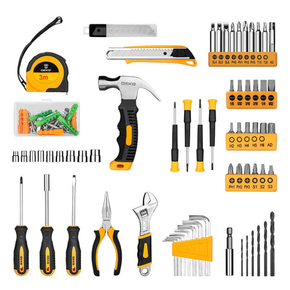 DEKO 126Pcs Power Tool Combo Kits with 8V Cordless Drill,10MM 3/8'' Keyless Chuck,Professional Home Household DIY Hand Tool Kits [PTO]