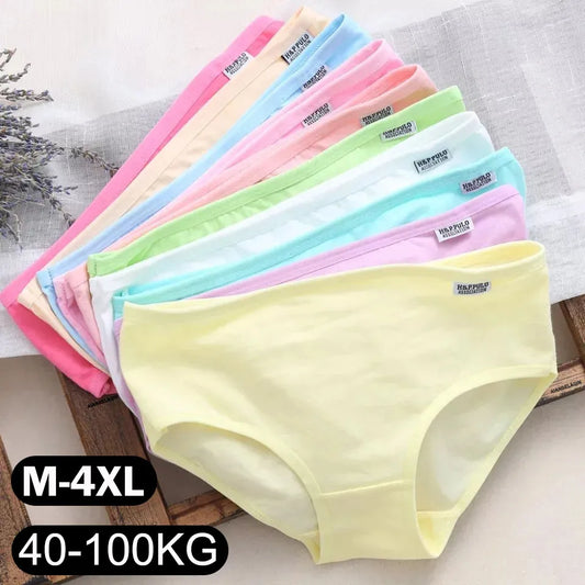 Plus Size Panties Women's Cotton Underwear Girls Briefs Solid Color Lingeries Shorts Comfortable Underpants For Woman 3XL/4XL [UND]