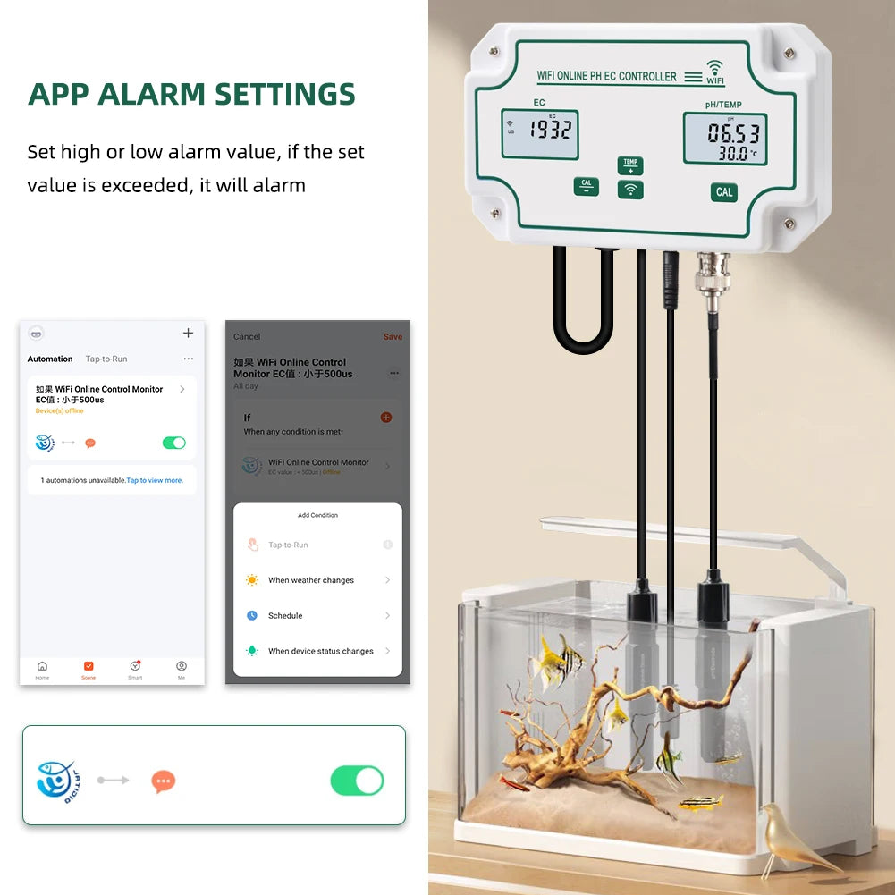 Yieryi WIFI Online PH EC Meter Conductivity Temp Water Quality Tester Controller for Aquarium Soilless Cultivation Hydroponics [GAR]