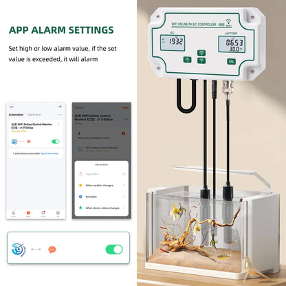 Yieryi WIFI Online PH EC Meter Conductivity Temp Water Quality Tester Controller for Aquarium Soilless Cultivation Hydroponics [GAR]
