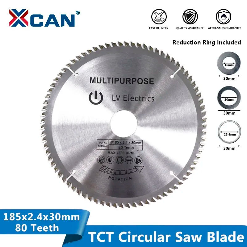 XCAN Wood Saw Blade 1pc 185mm 80Teeth  TCT Circular Blade Wood Cutting Disc Carbide Tipped Saw Blade [PTO]