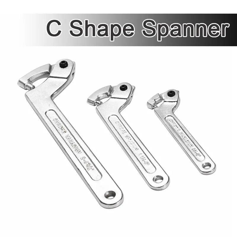 Adjustable Hook Wrench Nuts Bolts Universal C Shape Spanner Tool Screw Nuts Driver Flat Round Ends Heavy Duty Repair Hand Tool [HTO]