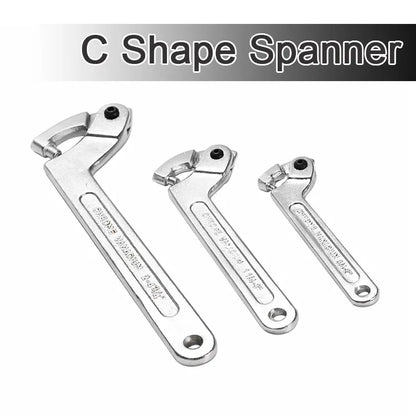 Adjustable Hook Wrench Nuts Bolts Universal C Shape Spanner Tool Screw Nuts Driver Flat Round Ends Heavy Duty Repair Hand Tool [HTO]