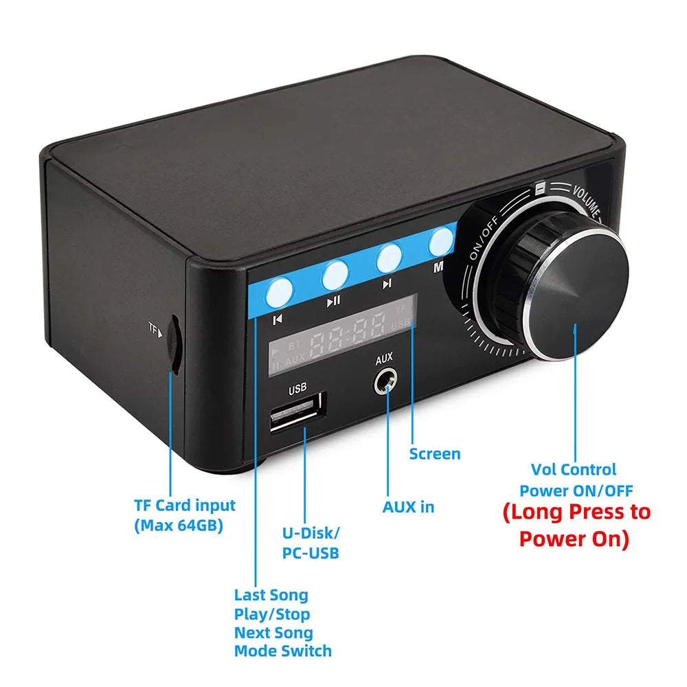 Mini Audio HiFi  Bluetooth 5.0 Power Class D Amplifier Tpa3116 Digital Amp  50W*2 Home Audio Car Marine USB/AUX IN [MRN]